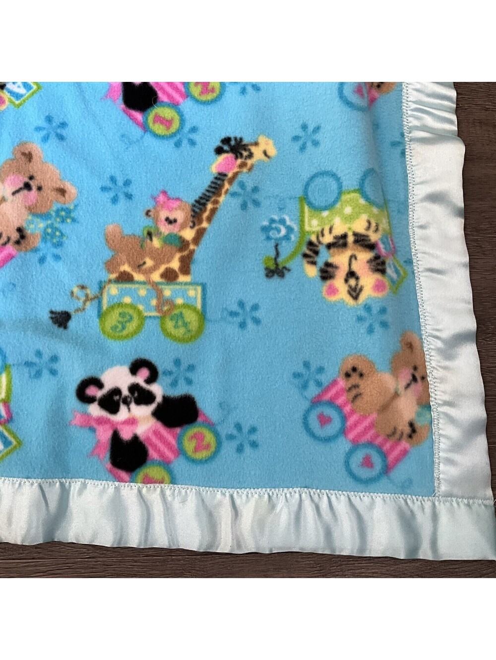 Satin Trim Fleece Child Toddler Blanket Zoo Animals Numbers Handmade 58 X 60